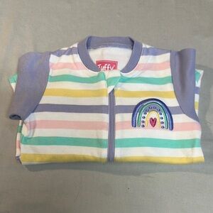 Tuffy - LIKE NEW - Striped Baby Onesie with Rainbow Patch